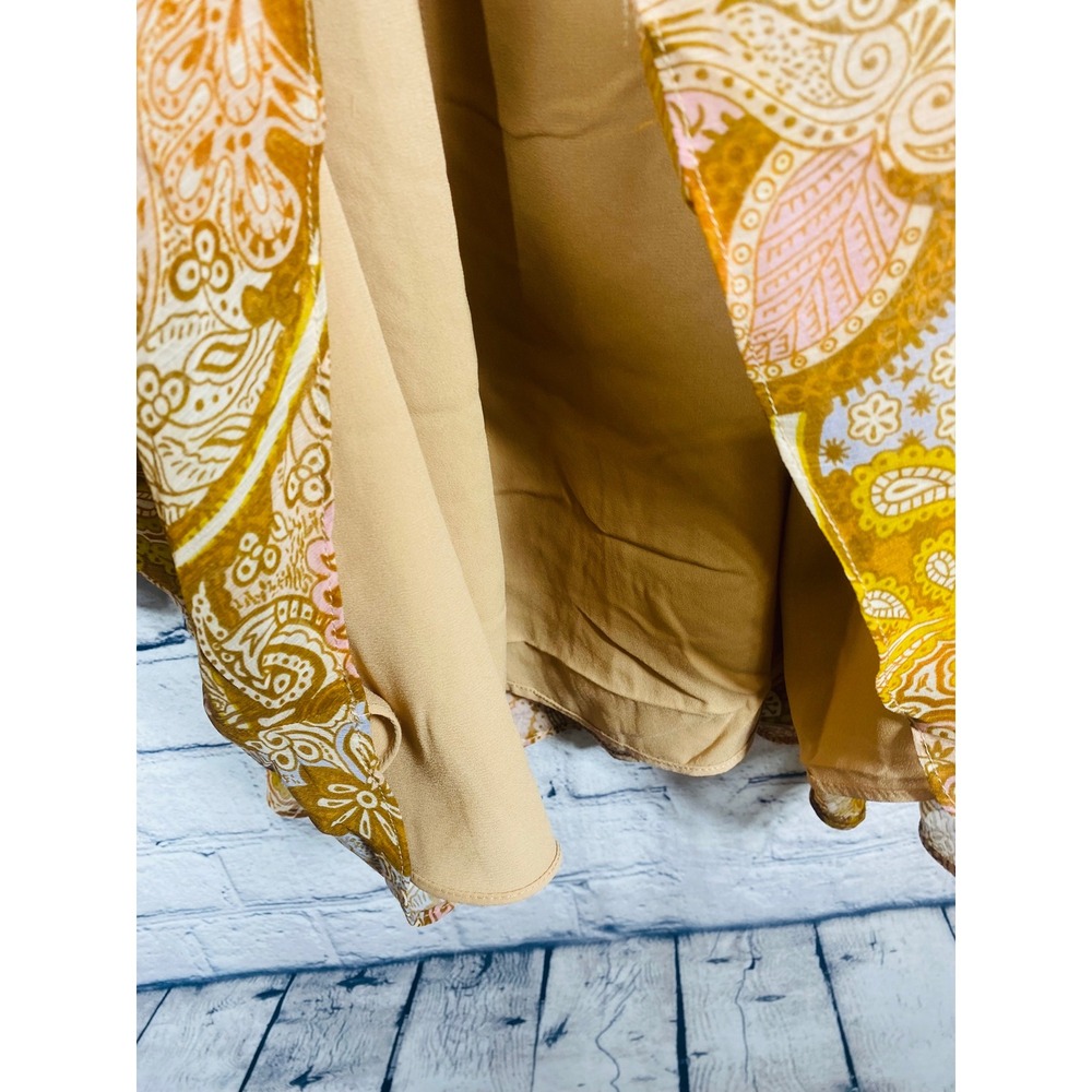 House of Harlow 1960 Dress Womens M Paisley Tassel Lace Up Yellow Excellent - Picture 8 of 10